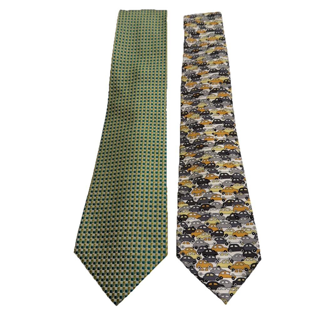 Silk Ties Mens Bundle of Two Classic Career Work Car Print